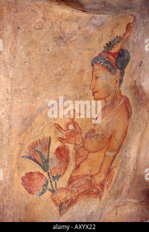 Wolkenmädchen von Sigiriya, Wandfresken, Stockfoto