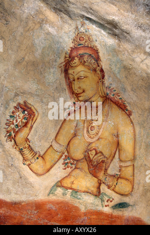 Wolkenmädchen von Sigiriya, Wandfresken, Stockfoto