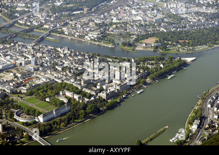 Deutsches Eck (Deutsches Eck, Rhight Hand), Landzunge an der Mündung der Mosel in den Rhein, linke Hand Kobl Stockfoto