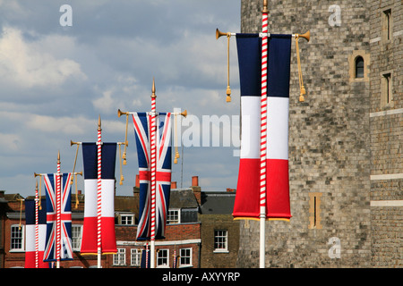 Windsor Staatsbesuch französische Fahnen Royal Borough of Windsor und Maidenhead, Berkshire, England, UK, GB Stockfoto