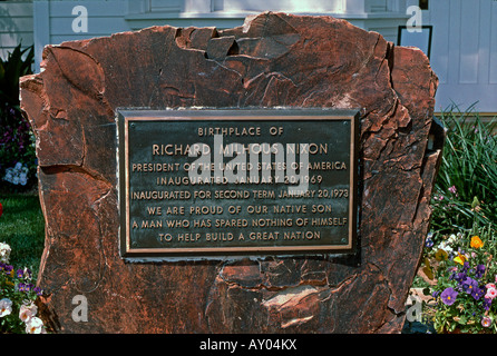 Plakette außerhalb der Geburtsort nach Hause, Richard Nixon Library und Geburtsort, Yorba Linda, Kalifornien, USA Stockfoto