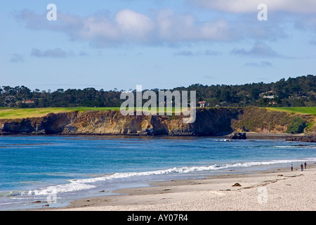 Carmel Bay und die berühmten Pebble Beach Golf Course Sicht von Carmel Beach Stockfoto