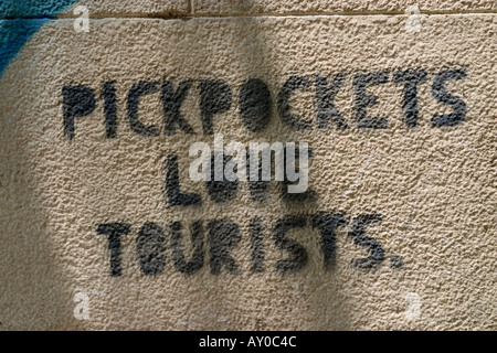 Taschendiebe Lieben Touristen Graffiti Born District Barcelona Stockfoto