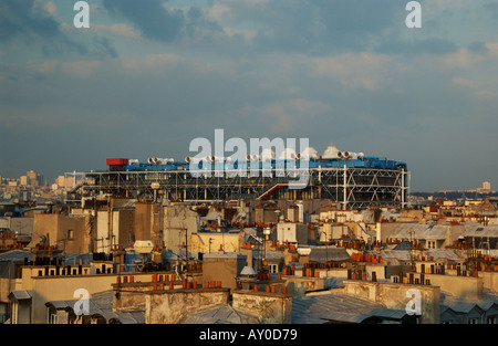 view of Beaubourg from the roofs of PAris France architect Renzo Piano Stockfoto