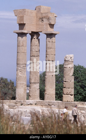 Rhodos, Lindos, Akropolis, Tempel der Athena, Totale Stockfoto