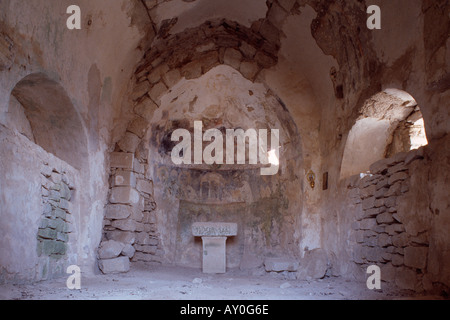 Tilos, Magalo Chorio, Johanniter Burgruine Und Kapelle, Altarraum Stockfoto