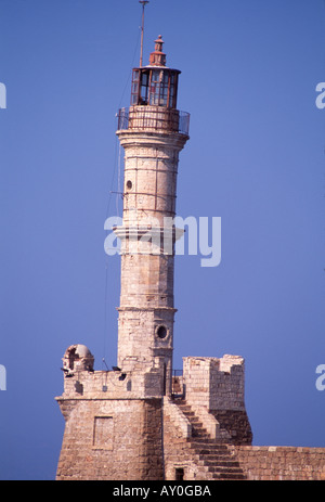 Kreta, Hafenstadt Chania, Venezianischer Hafen Und Leuchtturm, Stockfoto