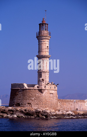 Kreta, Hafenstadt Chania, Venezianischer Hafen Und Leuchtturm, Stockfoto