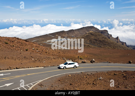 Maui Haleakala NP Vulkan Visitor Center mit dem Auto unterwegs Stockfoto