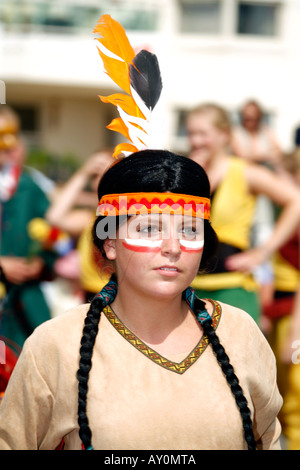 Jersey-Schlacht von Blumen Parade Karneval Feier St Neuss Stockfoto