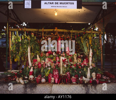 Altar der Toten von geschnitzte Radieschen anzeigen, Anzeigen bei der Noche de Los Rabanos-Festival in der Zocalo Oaxaca Mexico Stockfoto