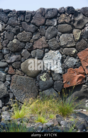 Teil der großen Mauer auf der Küste von Hawaii big Island bei Pu'uhonua'o Honaunau National Historical Park Stockfoto