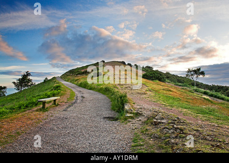 Blick nach Norden entlang der Malvern Hills in Richtung Worcester Beacon Stockfoto