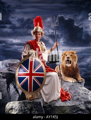 Margaret Thatcher Doppelgänger als Britannia Stockfoto