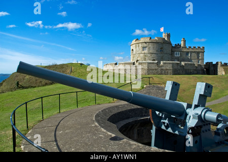 eine große Kanone bei Pendennis Castle, Falmouth, Cornwall, england Stockfoto