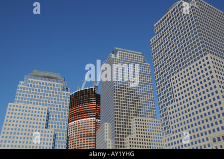 Umgeben von dem World Financial Center in Lower Manhattan, befindet die Goldman Sachs-Hauptquartier sich im Aufbau. Stockfoto