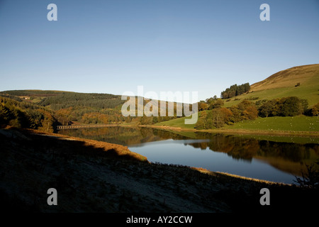 Herbstfärbung am Ladybower Damm im Upper Derwent Valley. Stockfoto