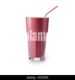 Rosa Frucht-Smoothie in ein hohes Glas mit Stroh Stockfoto
