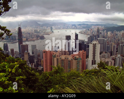 Blick auf Hong Kong Hafen vom Gipfel Stockfoto