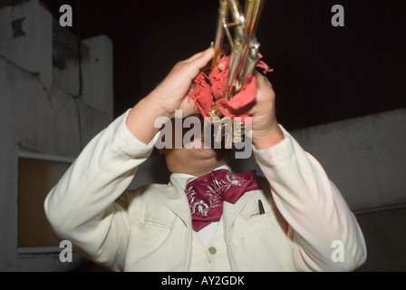 Mariachi-Musiker spielen für Gäste auf einer Party. Stockfoto