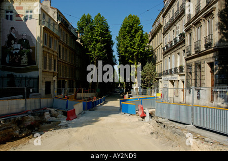 Frankreich Marseille Boulevard Longchamps die neue Straßenbahnlinie im Bau Stockfoto