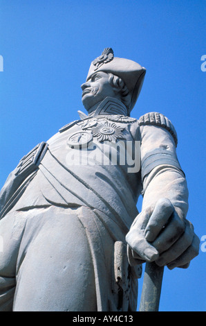 Nahaufnahme von der Statue von Admiral Lord Horatio Nelson auf Nelsons Säule Trafalgar Square in London Stockfoto