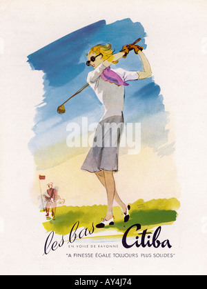 Lady Golfer 1950 Anzeige Stockfoto