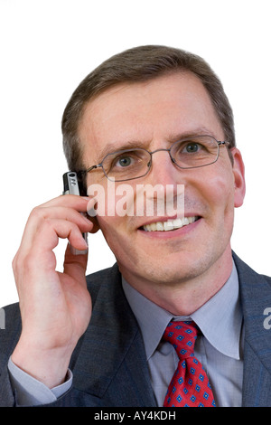 Applying lächelnd Geschäftsmann einen Anruf tätigen Stockfoto