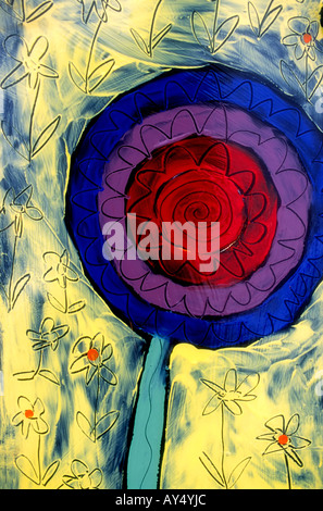 Bunt bemalte Detail von einem künstlerischen Stuhl in Capitan, New Mexico. Stockfoto