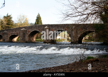 BICKLEIGH-BRÜCKE, ERBAUT IM JAHRE 1809 MIT DER FORELLE INN BICKLEIGH DEVON Stockfoto