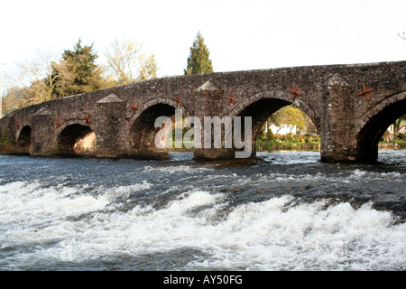 BICKLEIGH-BRÜCKE, ERBAUT IM JAHRE 1809 MIT DER FORELLE INN BICKLEIGH DEVON Stockfoto