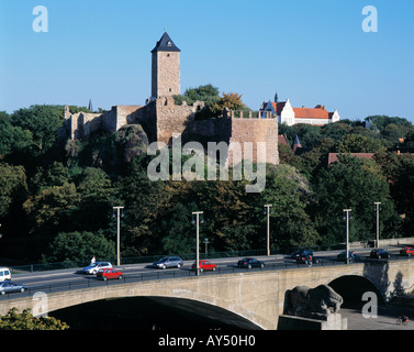 Burg Giebichenstein Mit Saalebruecke in Halle, Saale, Naturpark Unteres Saaletal, Sachsen-Anhalt Stockfoto