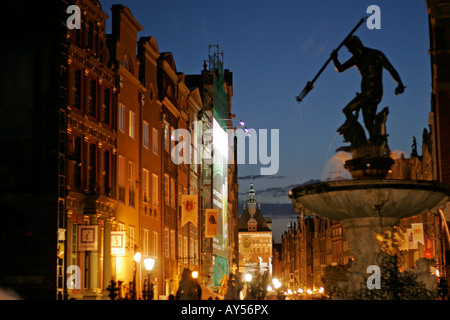 Neptun-Statue und der lange Markt in der Altstadt Danzig Polen Stockfoto