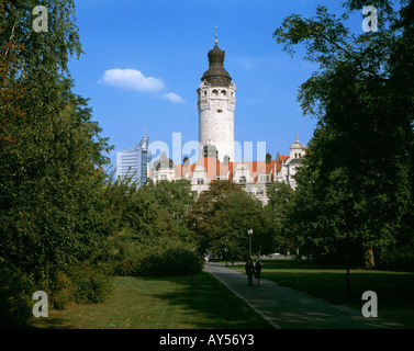 Blick Vom Johannapark Zum City-Hochhaus Und Zum Neuen Rathaus von Leipzig, Parthe, Pleiße, Weisse Elster, Sachsen Stockfoto