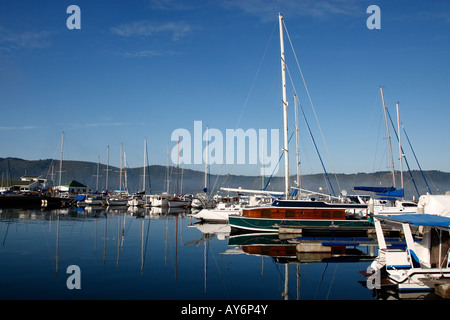 mit Blick auf die Küste und die Lagune von Knysna Quays Knysna Garten route westlichen Kapprovinz in Südafrika Stockfoto