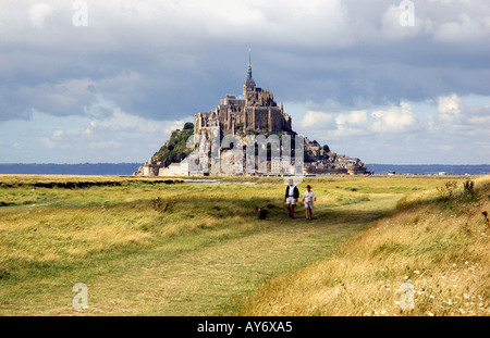 Blick auf Mont Mont Saint Michel Wunder von der West Normandie englischen Kanal La Manche Westfrankreich Nordeuropa Stockfoto