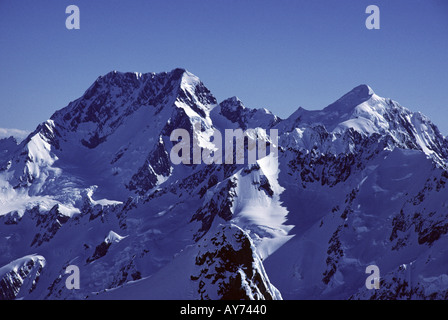 Reittiere Cook 3753 und Tasman 3498 m vom Gipfel der Minarette Mount Cook Nationalpark New Zealand Stockfoto