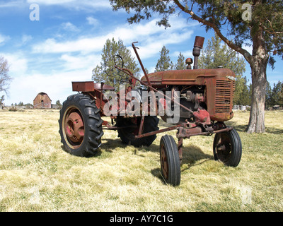 Ein 1943 FarmAll Traktor noch im laufenden Zustand auf einem Bauernhof zwischen Kurve und Redmond Stockfoto