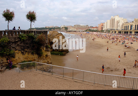 Panorama Ansicht der Grande Plage Biarritz Aquitanien Golfe de Gascogne Bucht von Biscaya Atlantik Südwesten Frankreich Europa Stockfoto