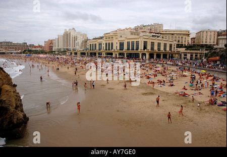 Panorama Ansicht der Grande Plage Biarritz Aquitanien Golfe de Gascogne Bucht von Biscaya Atlantik Südwesten Frankreich Europa Stockfoto