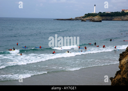 Panorama Ansicht der Grande Plage Biarritz Aquitanien Golfe de Gascogne Bucht von Biscaya Atlantik Südwesten Frankreich Europa Stockfoto