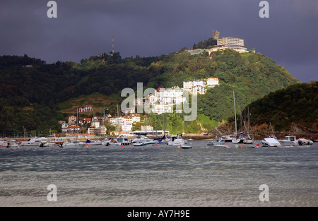 Panoramablick von Bahia De La Concha San Sebastian Donostia baskischen Land Golf von Biskaya Golfo de Vizcaya Spanien España Europa Stockfoto