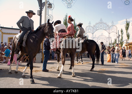 Pferde und Reiter auf der Feria Fuengirola, Spanien Stockfoto