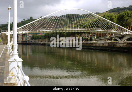 Panorama des Ayuntamiento Brücke über den Fluss Nervion Bilbao Bilbo Pais Vasco Baskenland Spanien España Iberia Europa Stockfoto