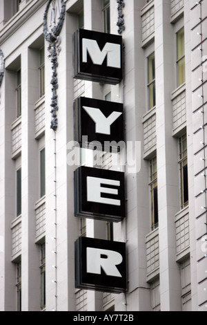 Myer Kaufhaus Schild Stadtzentrum Melbourne Victoria Australien Stockfoto