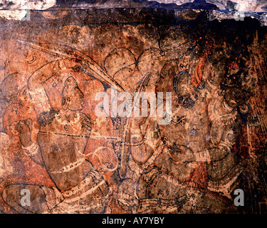 Alte Gemälde an der Decke, Ajanta Höhlen, Maharashtra, Indien Stockfoto