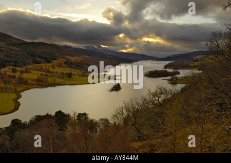 Sonnenuntergang über Loch Tummel aus Queens View, Perth und Kinross, Schottland Stockfoto