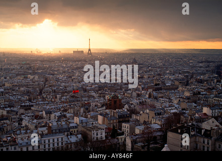 Eiffelturm & Paris Skyline vom Sacre Couer, Paris, Frankreich Stockfoto