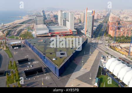 LUFTAUFNAHME DES FORUMS UND DER GRAN VIA IN DIAGONAL MAR IN BARCELONA-KATALONIEN-SPANIEN Stockfoto