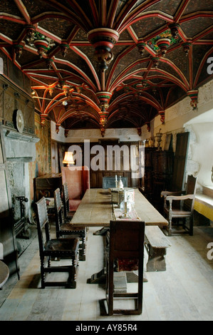 Bunratty Castle, County Clare, Irland. Der Süden Solar Zimmer Gästewohnungen Tudorstil Decke zeigt. Stockfoto